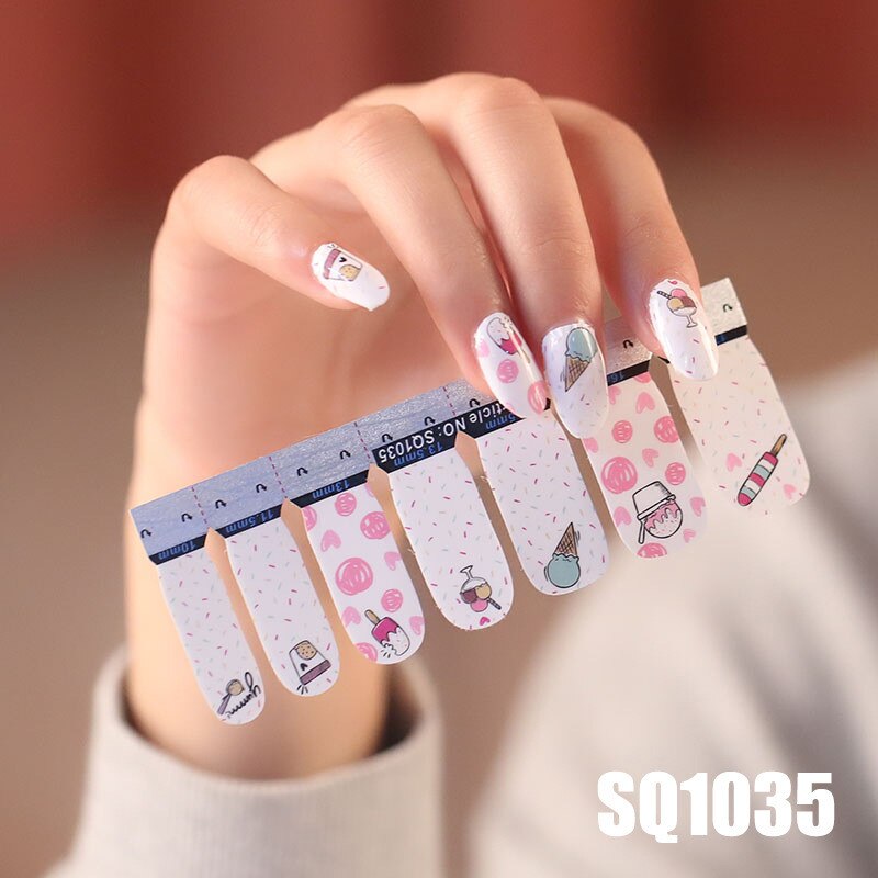 14tips Fashion Full Cover Nail Polish Wraps Adhesive Nail Stickers Nail Art Decorations Manicure Tools Environmental for Woman
