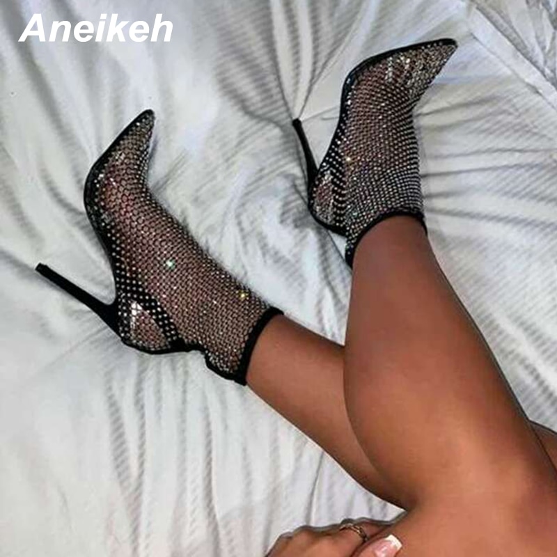 Aneikeh Summer Bling Bling Rhinestone Mesh Pointed toe Sandals Ankle Boots Stiletto High Heels Female Crystal Mesh Shoes Sandals Aneikeh Summer Bling Bling Rhinestone Mesh Pointed toe Sandals Ankle Boots Stiletto High Heels Female Crystal Mesh Shoes Sandals
