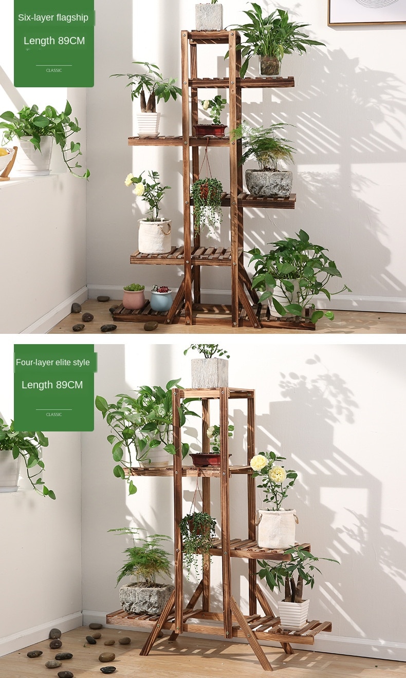 Balcony Solid Wood Living Room Anticorrosive Wooden Fleshy Flower Stand Multi Layer Indoor Plant Flower Pot Rack Flower Stand