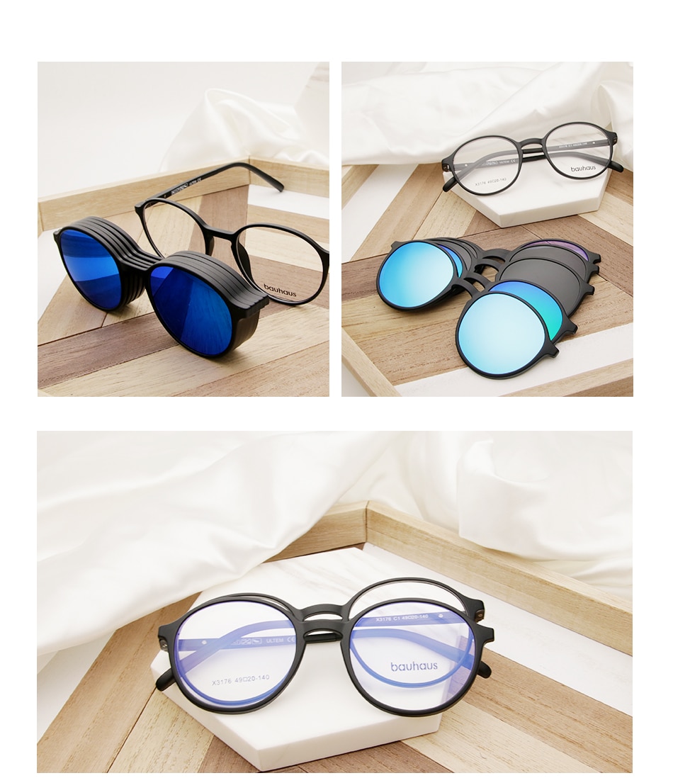 Bauhaus Brand Classic Clip On Sunglasses Men Women Magnet Eyewear Glasses Frames ultem Optical Glasses Frame