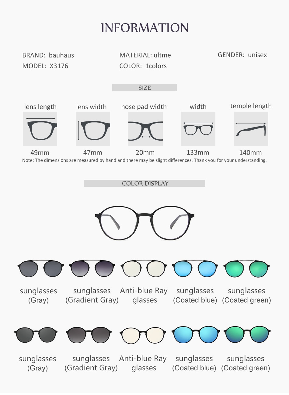 Bauhaus Brand Classic Clip On Sunglasses Men Women Magnet Eyewear Glasses Frames ultem Optical Glasses Frame