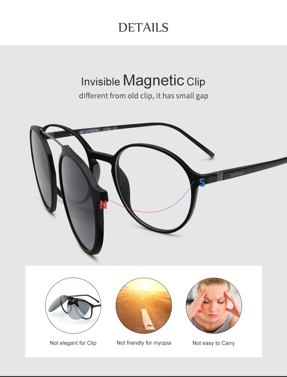 Bauhaus Brand Classic Clip On Sunglasses Men Women Magnet Eyewear Glasses Frames ultem Optical Glasses Frame