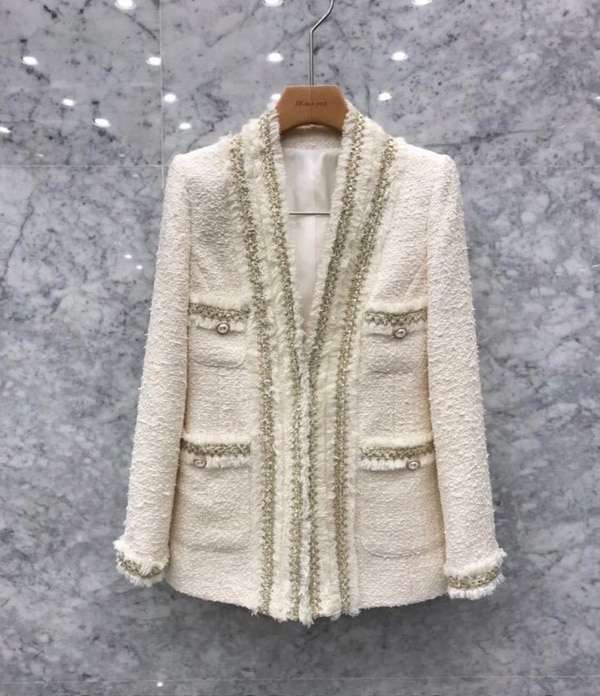 new korean vintage chic tweed blazers women fashion V-neck long sleeve pockets suit jacket ladies outerwear casaco femme